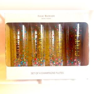 Stemless Champagne Flutes Isaac Mizrahi Confetti Cheers UNUSED Set 4 Gold Party